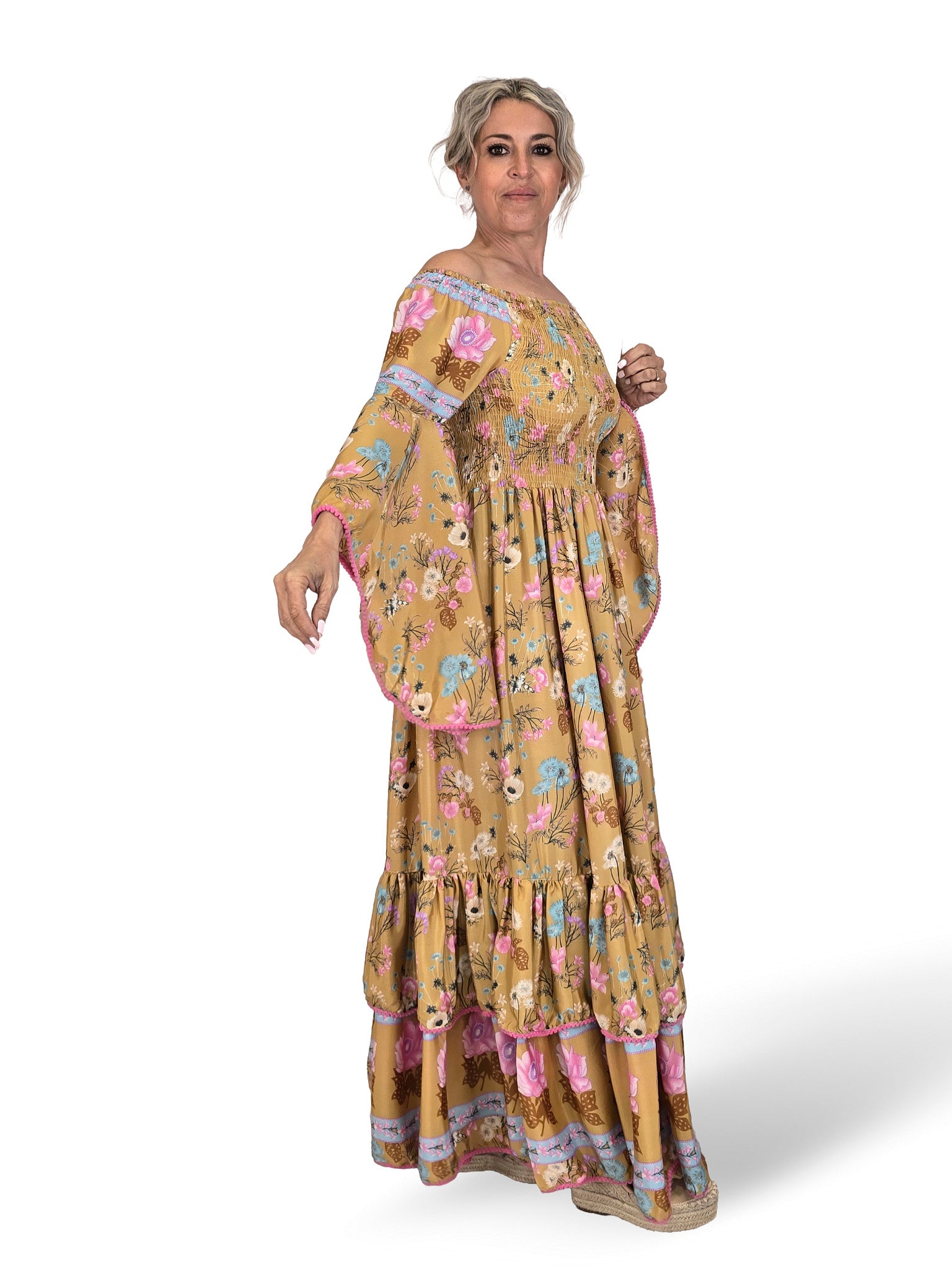 VESTIDO LARGO SEDA NIDO DE ABEJA JOT