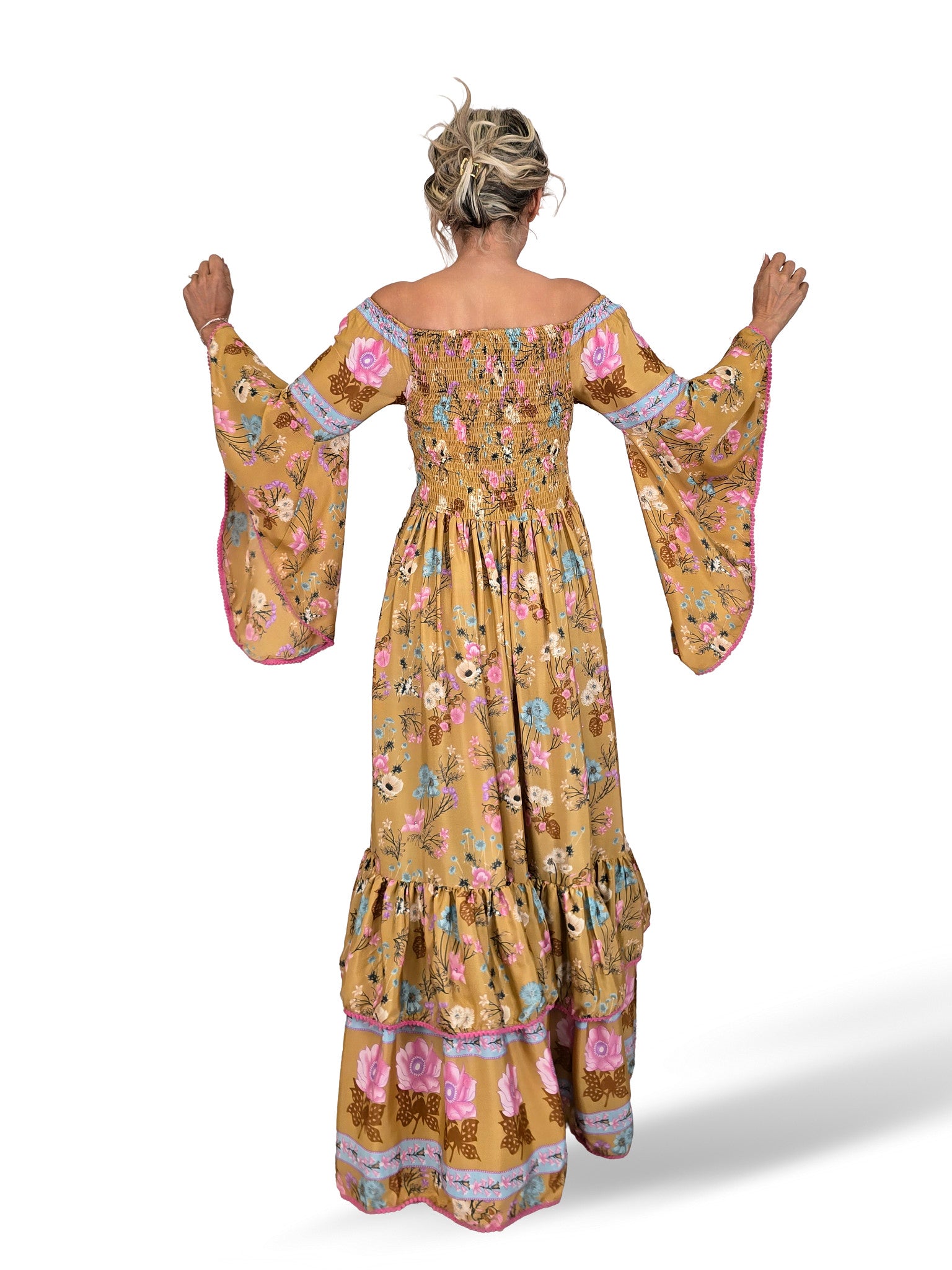 VESTIDO LARGO SEDA NIDO DE ABEJA JOT