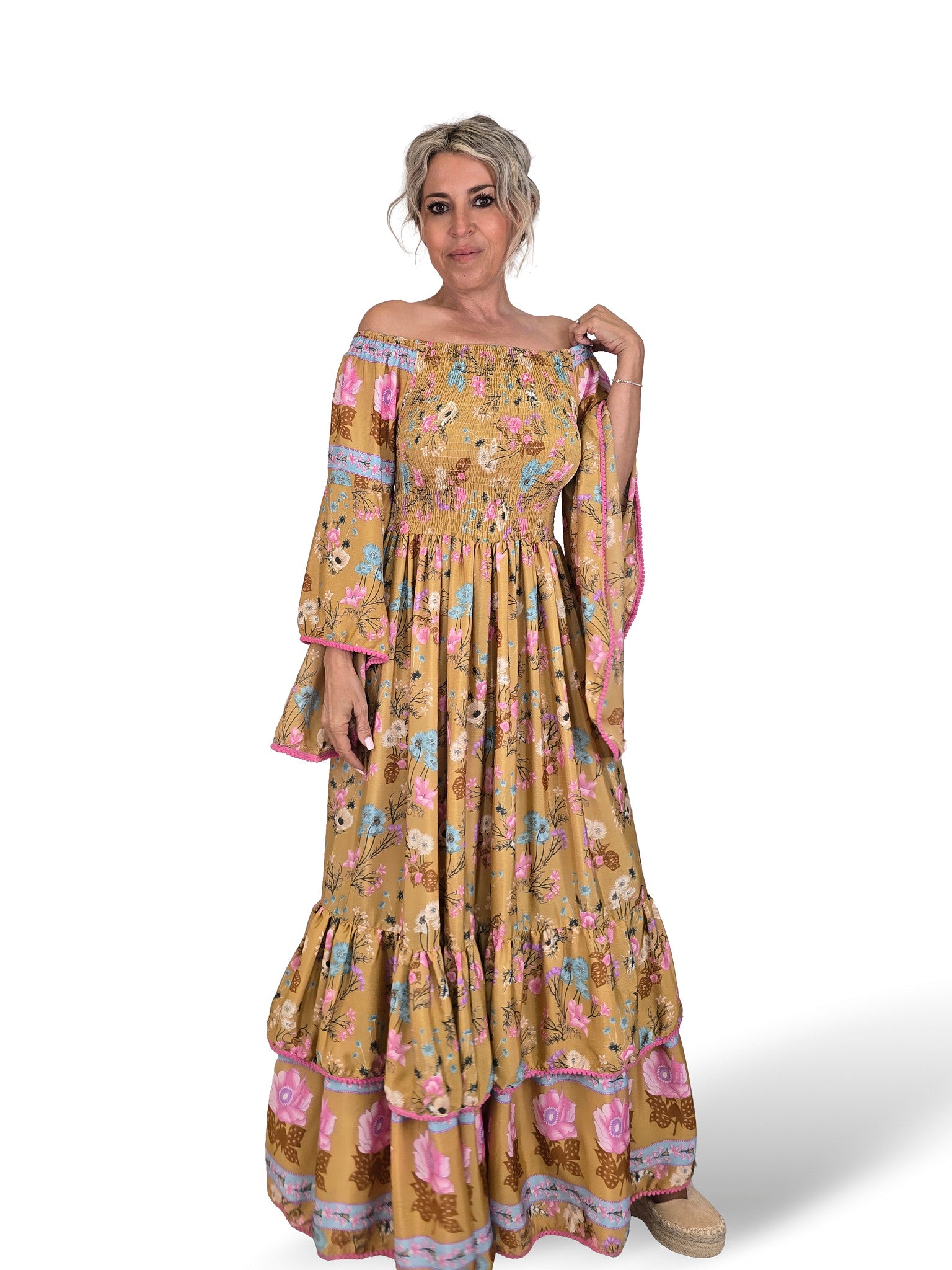 VESTIDO LARGO SEDA NIDO DE ABEJA JOT