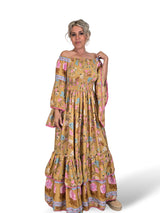 VESTIDO LARGO SEDA NIDO DE ABEJA JOT