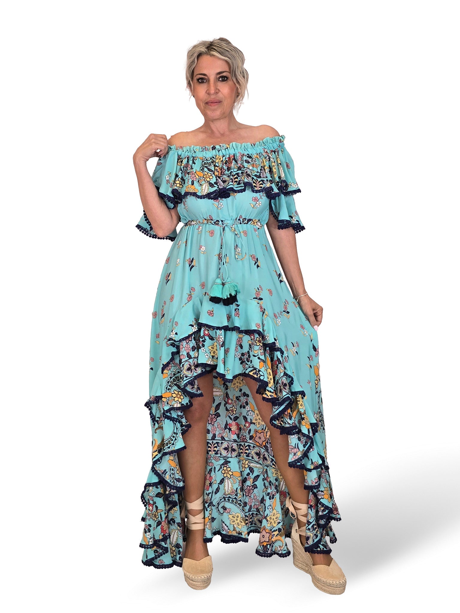 VESTIDO SEDA COLA VOLANTES JOT