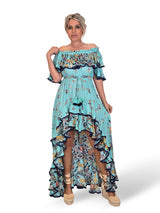 VESTIDO SEDA COLA VOLANTES JOT