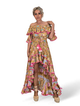 VESTIDO SEDA COLA VOLANTES JOT