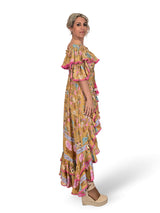 VESTIDO SEDA COLA VOLANTES JOT