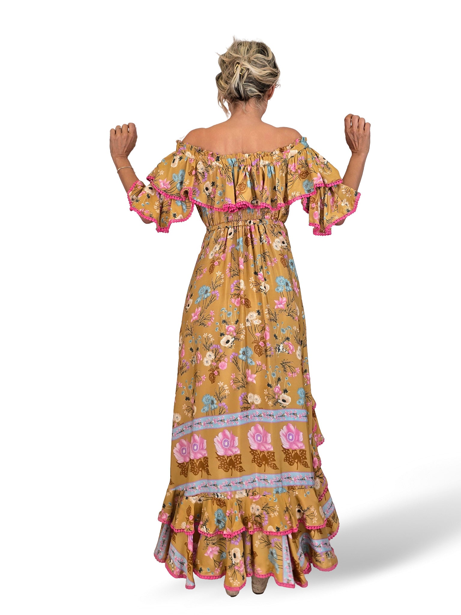 VESTIDO SEDA COLA VOLANTES JOT