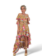 VESTIDO SEDA COLA VOLANTES JOT
