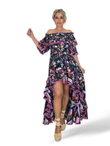 VESTIDO SEDA COLA VOLANTES JOT