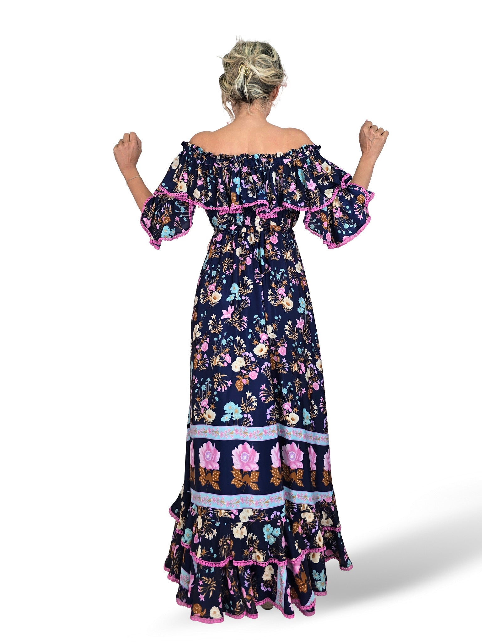VESTIDO SEDA COLA VOLANTES JOT