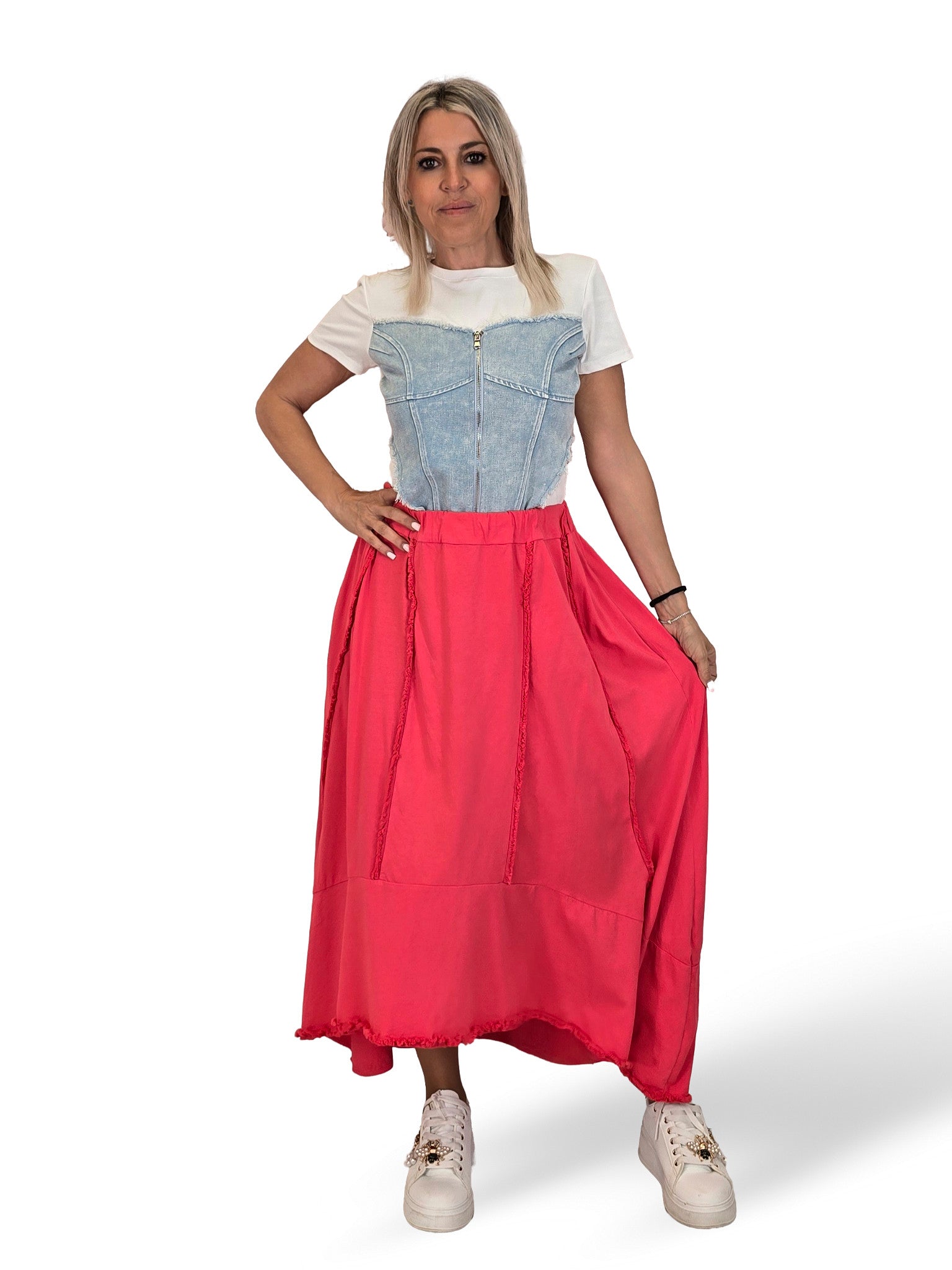 FALDA ASIMÉTRICA ALGODON DESHILACHADO JOT