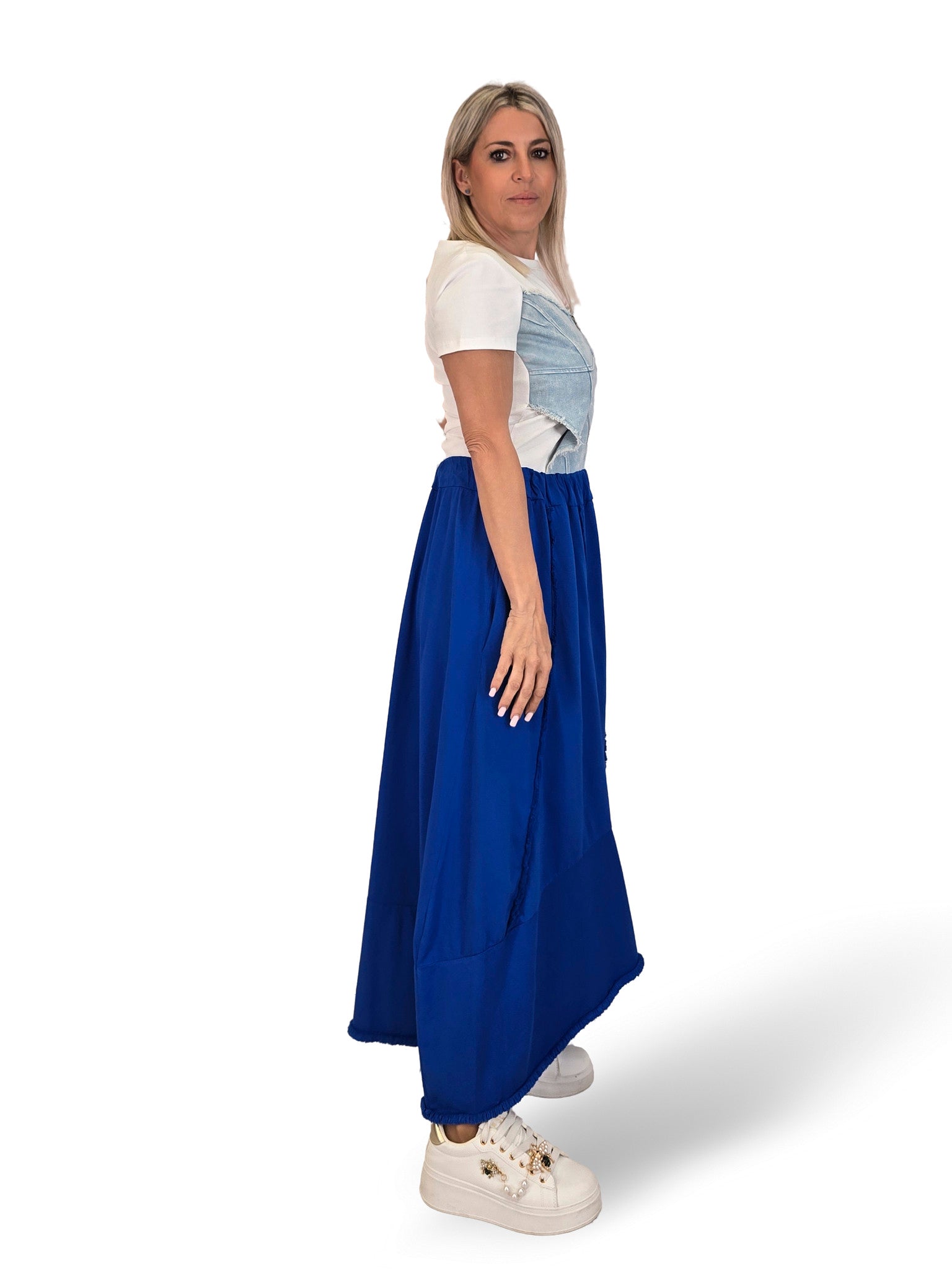 FALDA ASIMÉTRICA ALGODON DESHILACHADO JOT