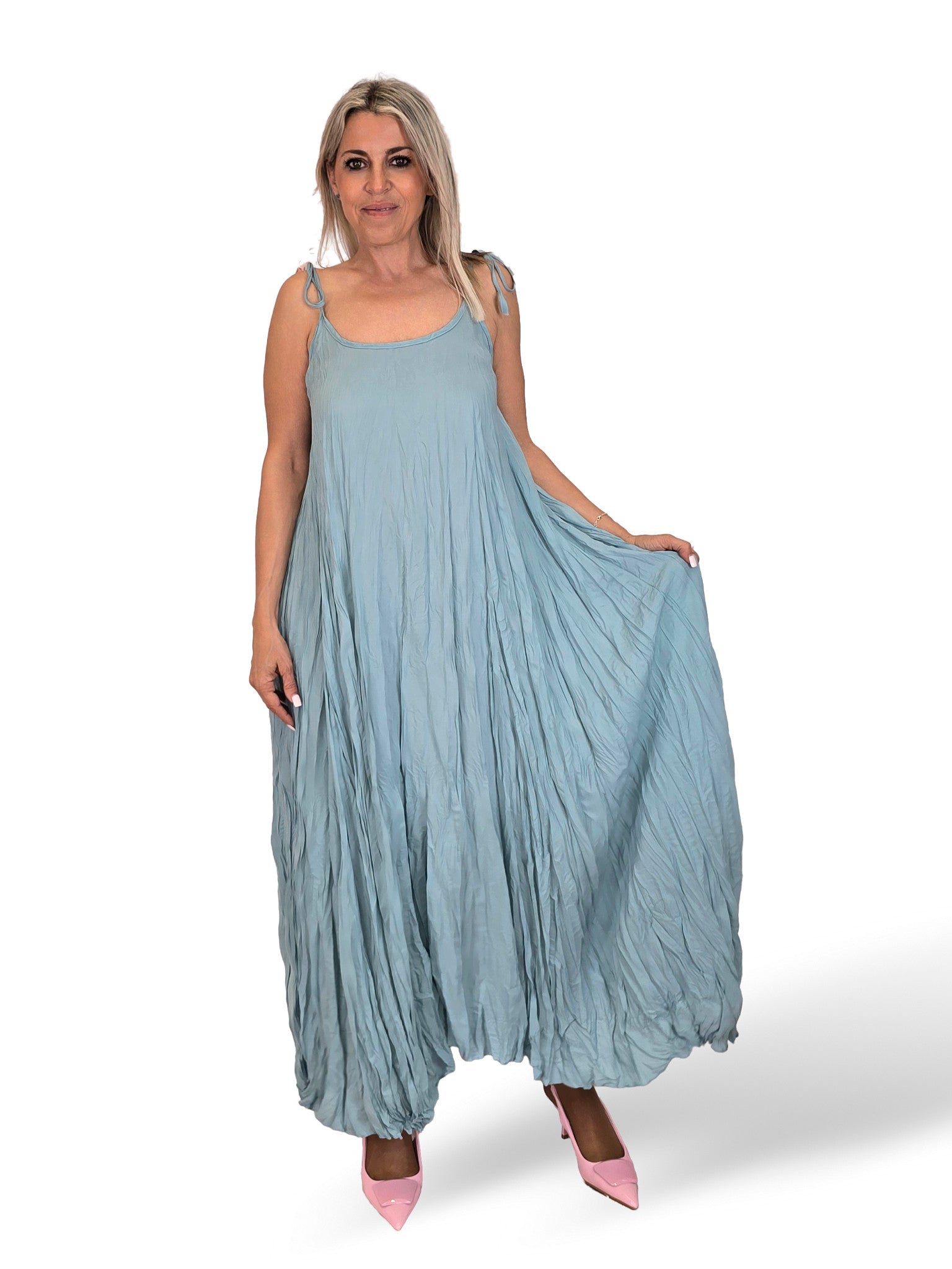 VESTIDO LARGO ARRUGADO TIRANTES JOT