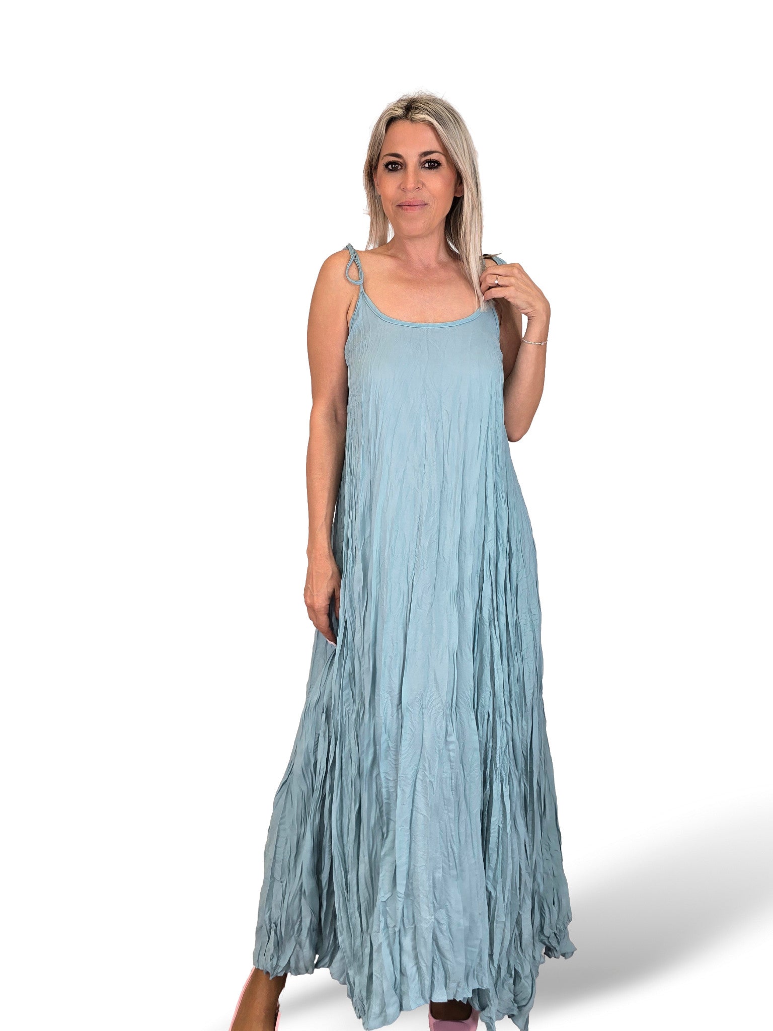 VESTIDO LARGO ARRUGADO TIRANTES JOT