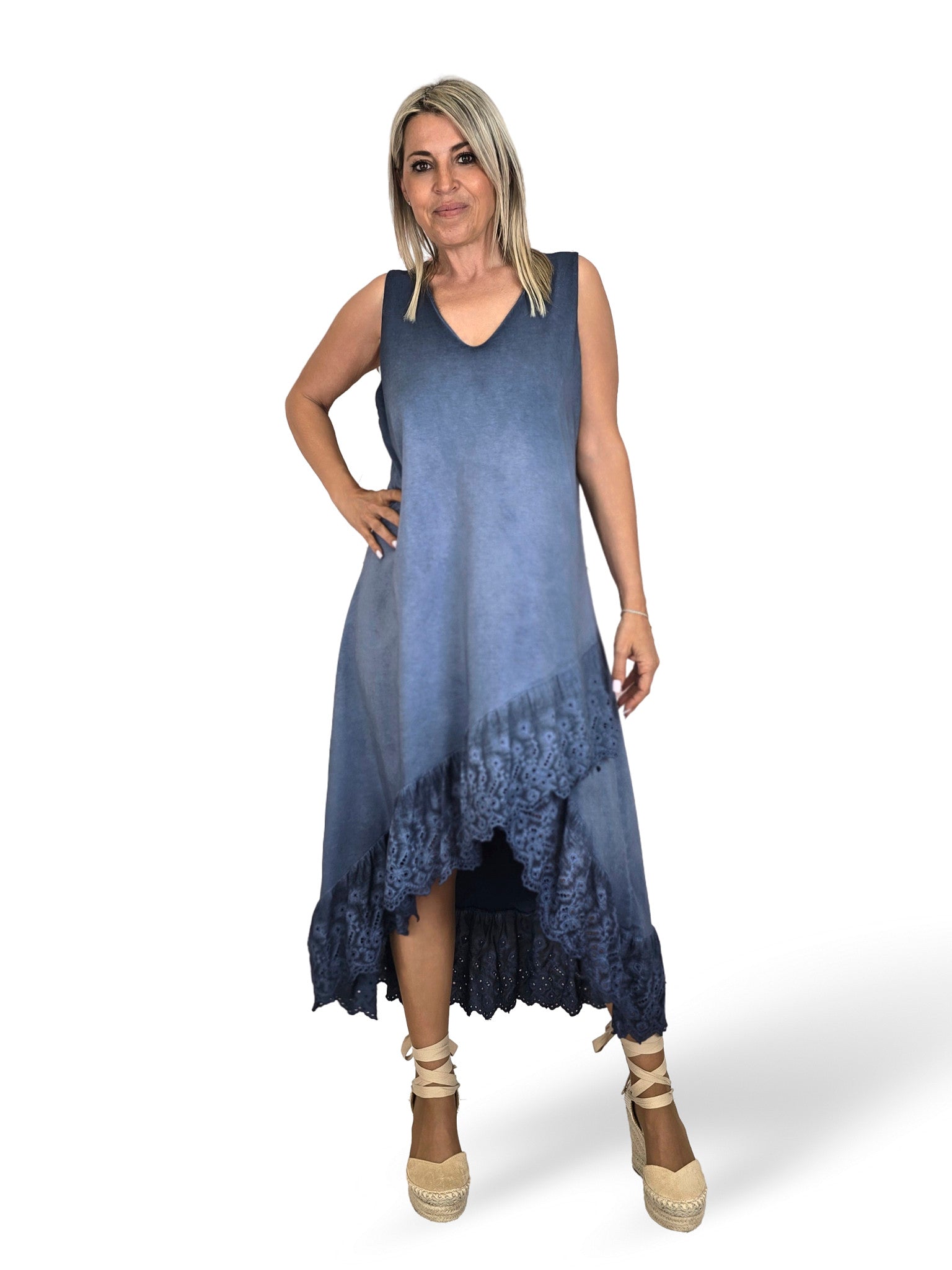 VESTIDO ASIMETRICO TIRANTES ENCAJE