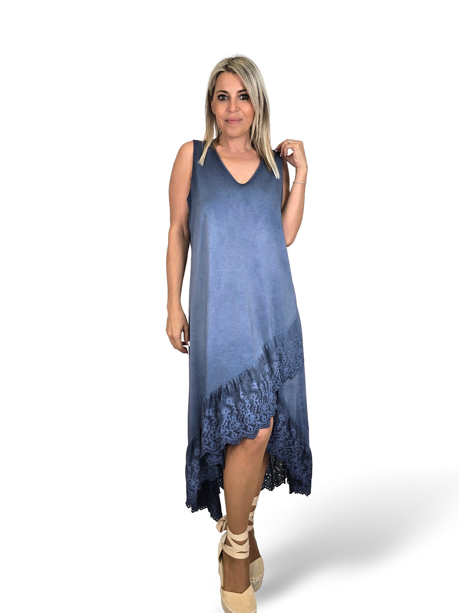 VESTIDO ASIMETRICO TIRANTES ENCAJE