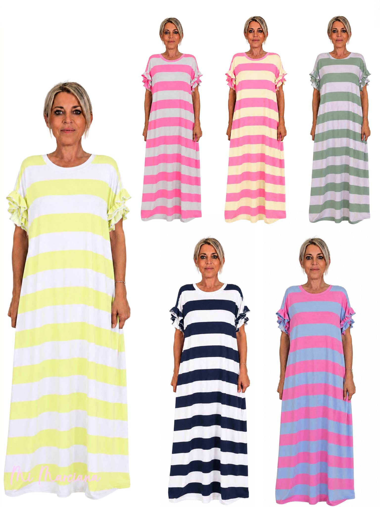 VESTIDO RAYAS MANGA VOLANTES