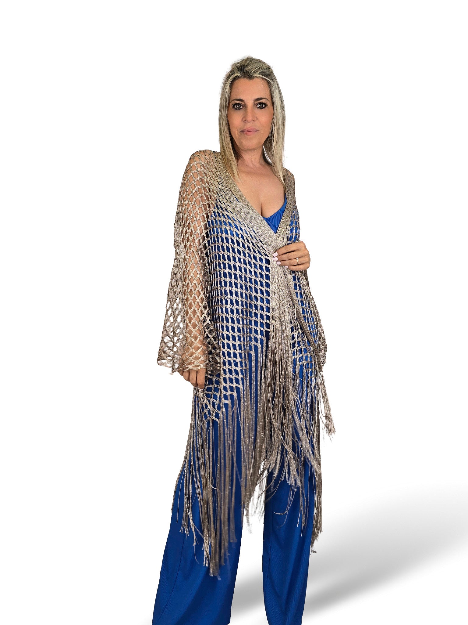 Quimono de crochê JOT com franjas de lurex