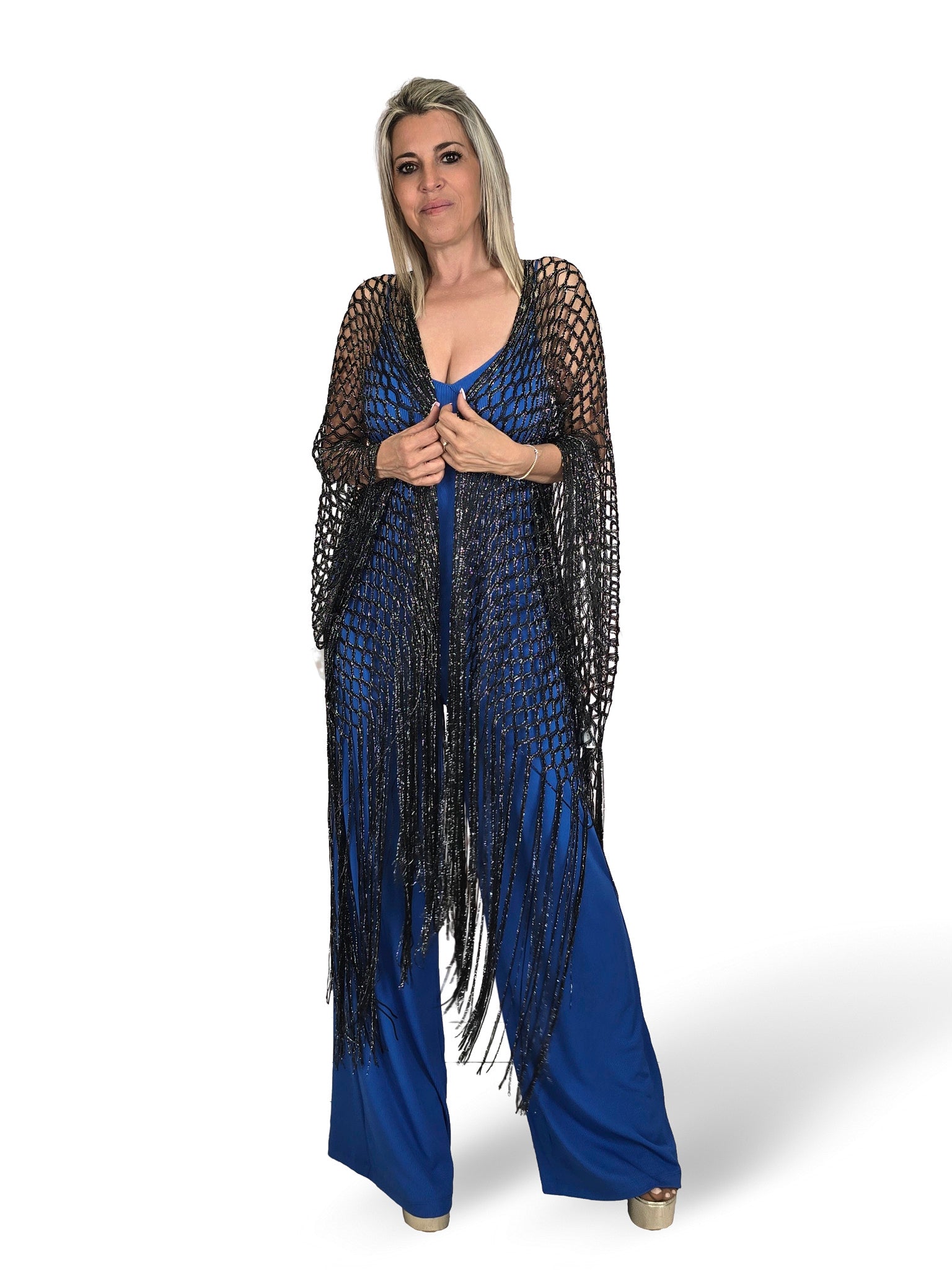 Quimono de crochê JOT com franjas de lurex