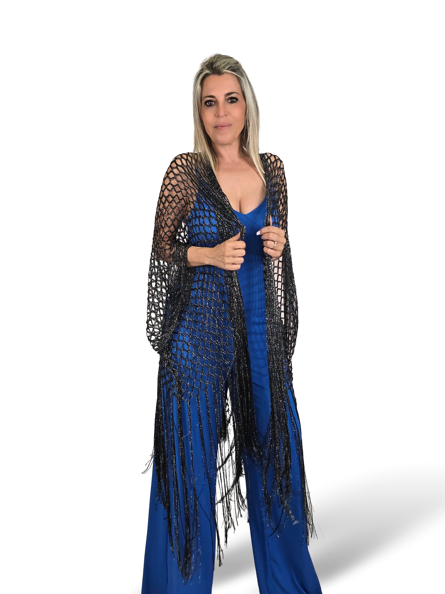 Quimono de crochê JOT com franjas de lurex
