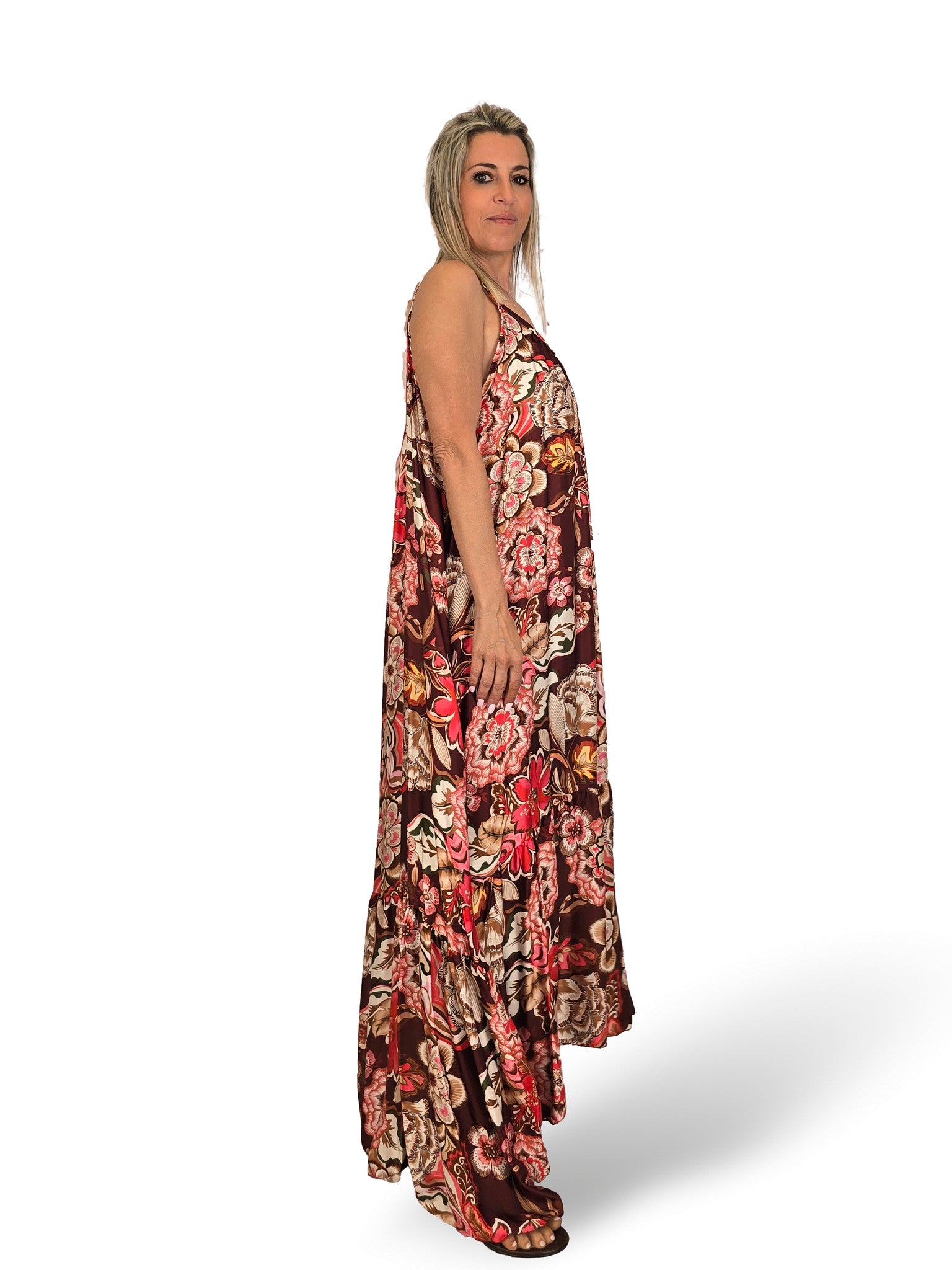 VESTIDO SATINADO ESTAMPADO FLORES JOT