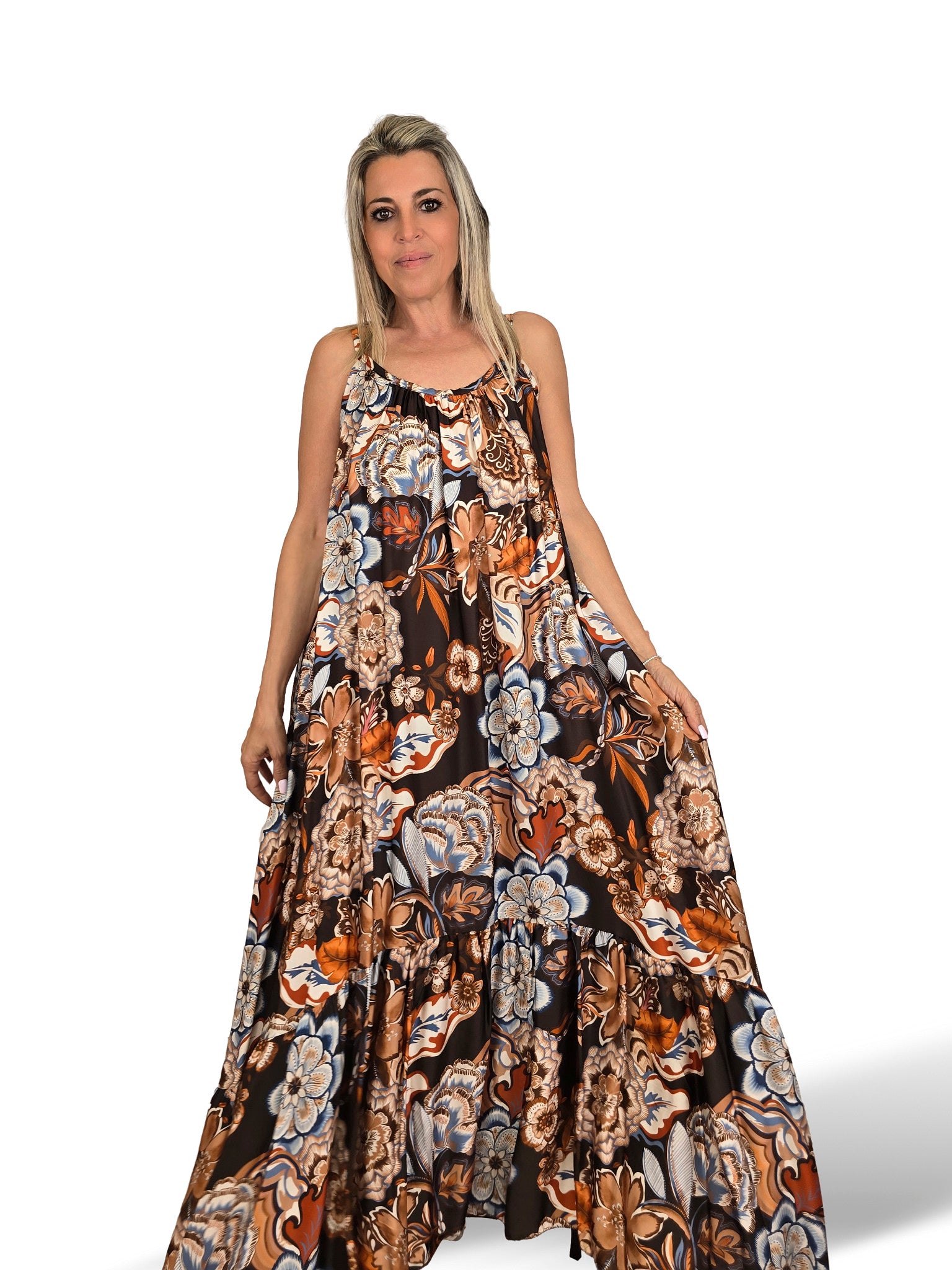 VESTIDO SATINADO ESTAMPADO FLORES JOT