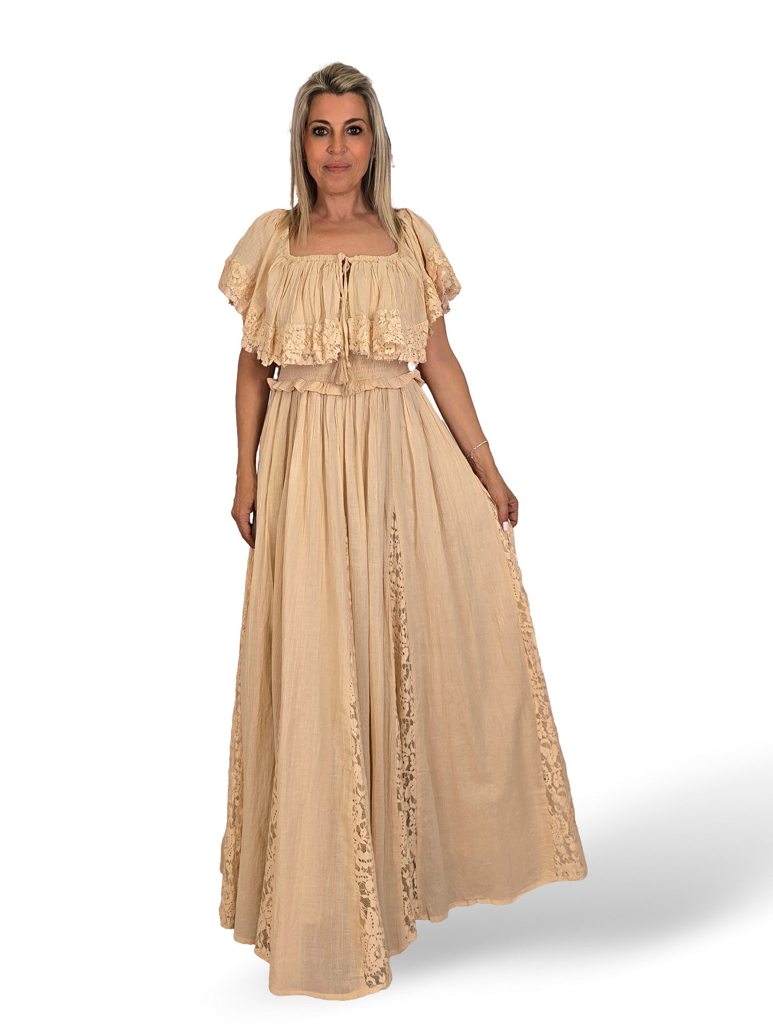 VESTIDO NIDO DE ABEJA QUILLAS ENCAJE