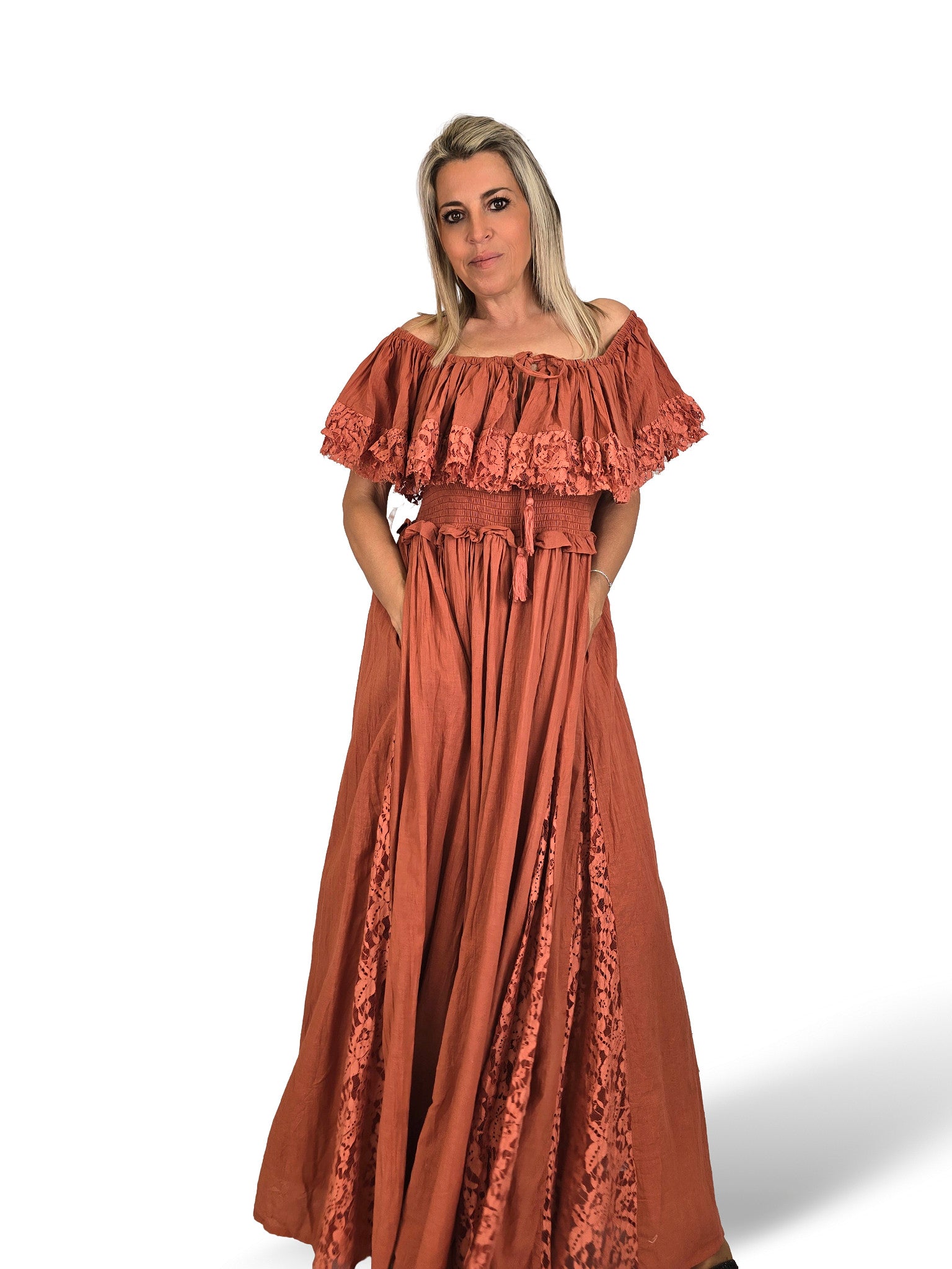 VESTIDO NIDO DE ABEJA QUILLAS ENCAJE