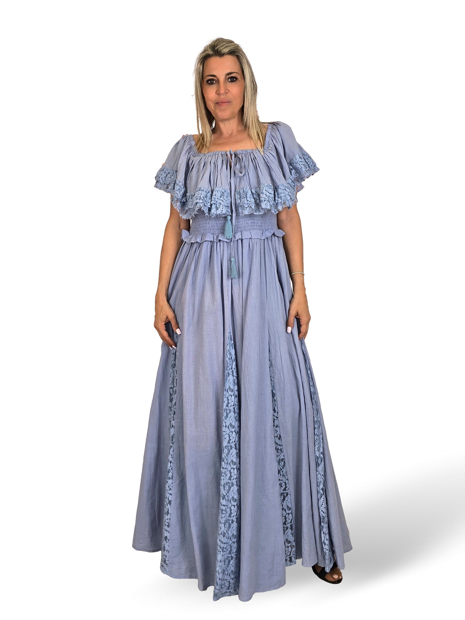 VESTIDO NIDO DE ABEJA QUILLAS ENCAJE