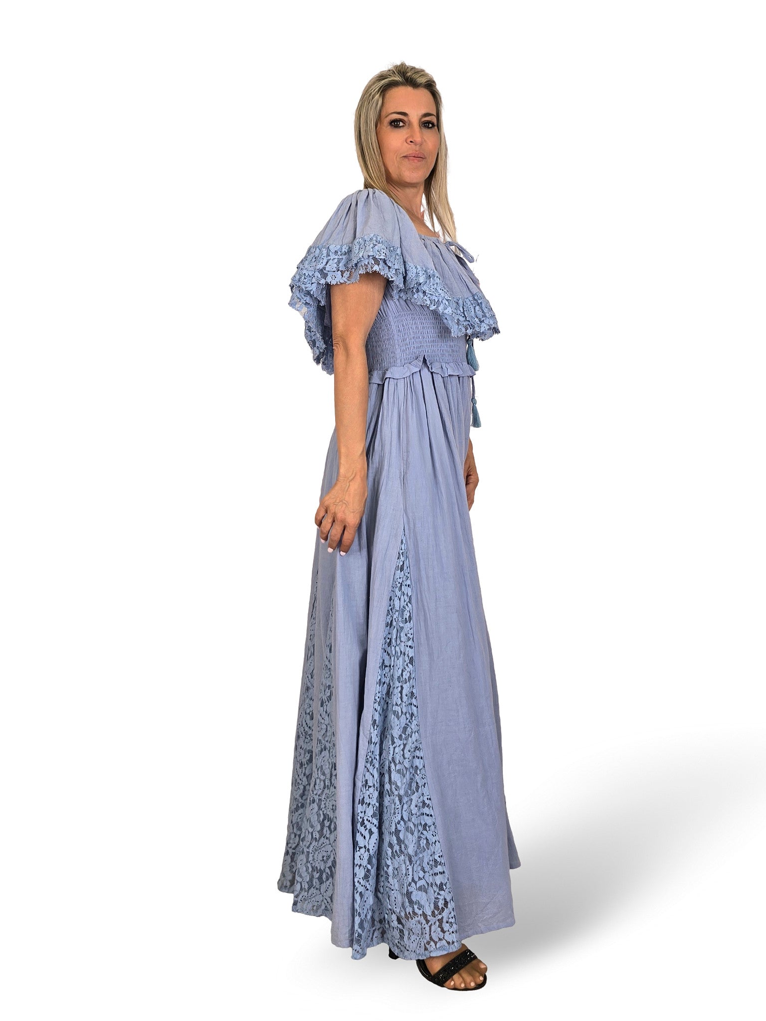 VESTIDO NIDO DE ABEJA QUILLAS ENCAJE