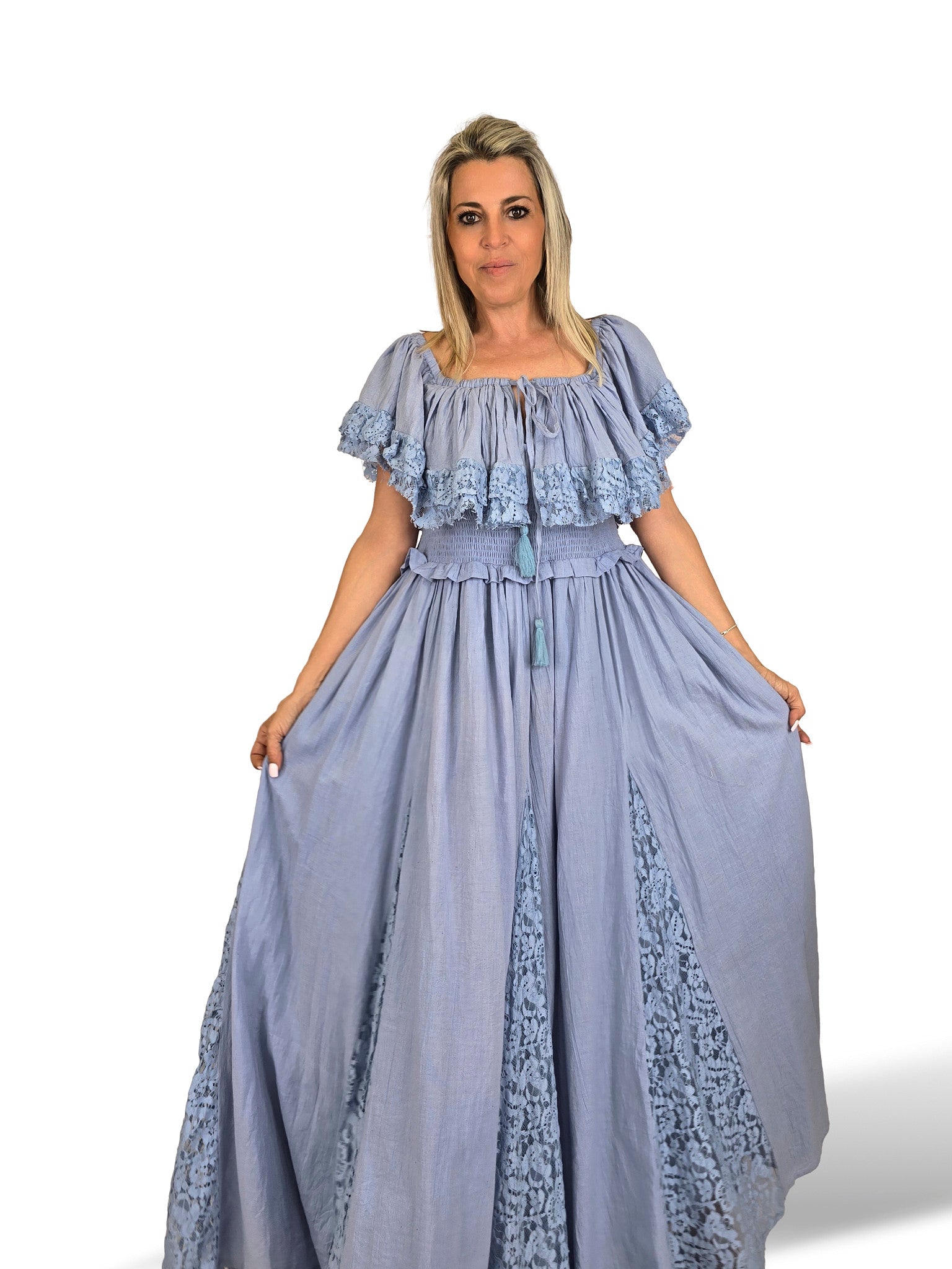 VESTIDO NIDO DE ABEJA QUILLAS ENCAJE