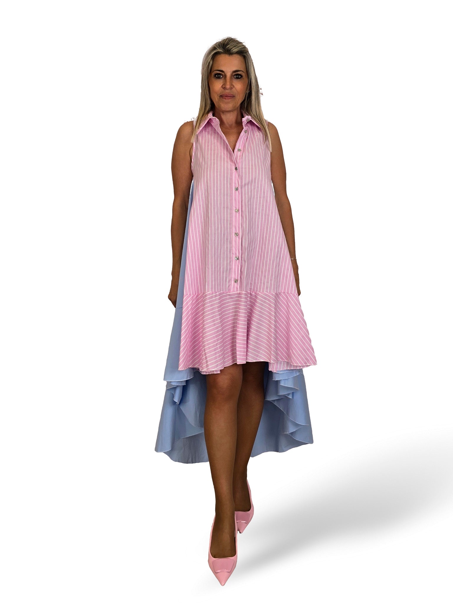 VESTIDO COMBINADO RAYAS COLA