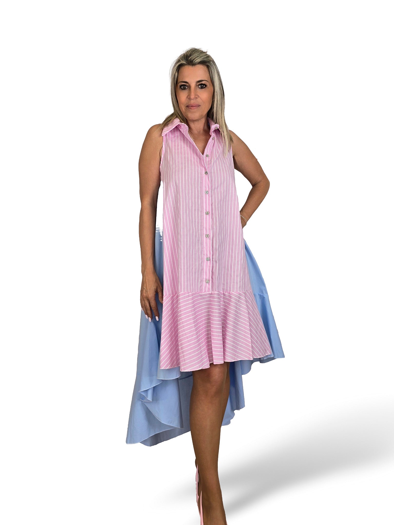 VESTIDO COMBINADO RAYAS COLA