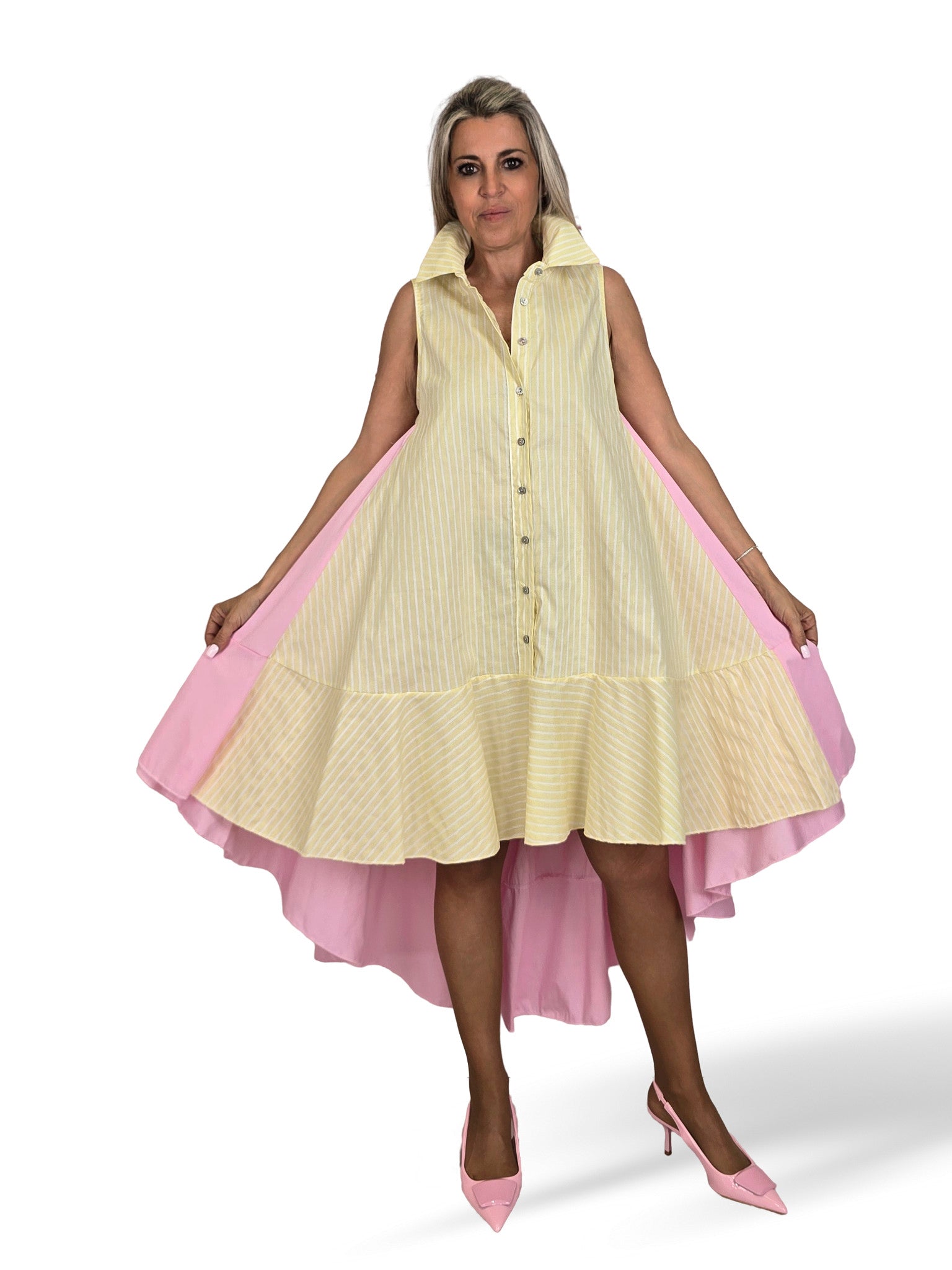 VESTIDO COMBINADO RAYAS COLA