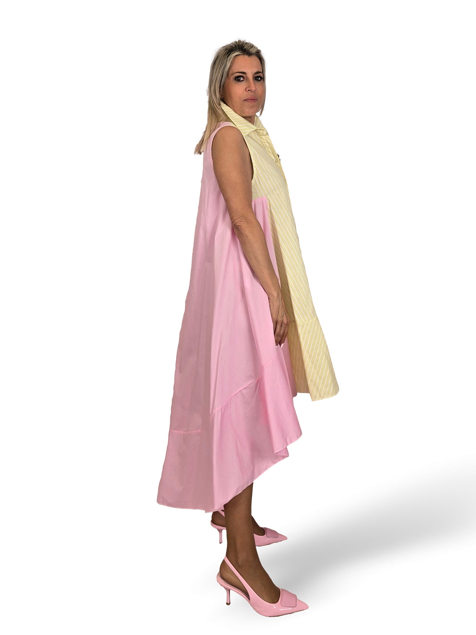 VESTIDO COMBINADO RAYAS COLA