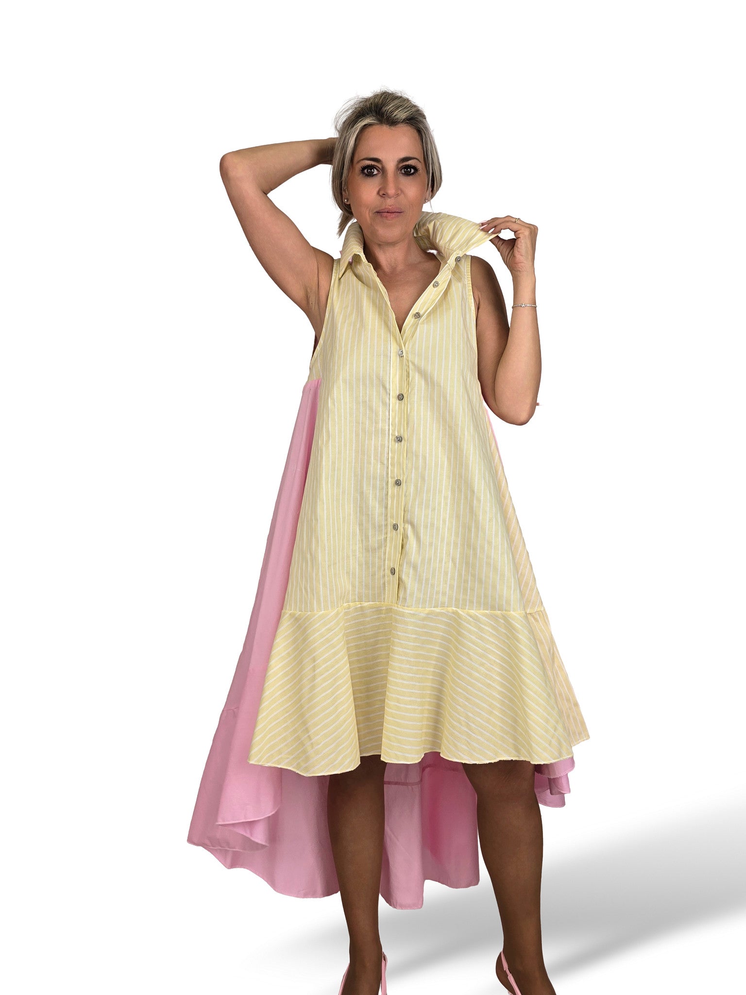 VESTIDO COMBINADO RAYAS COLA