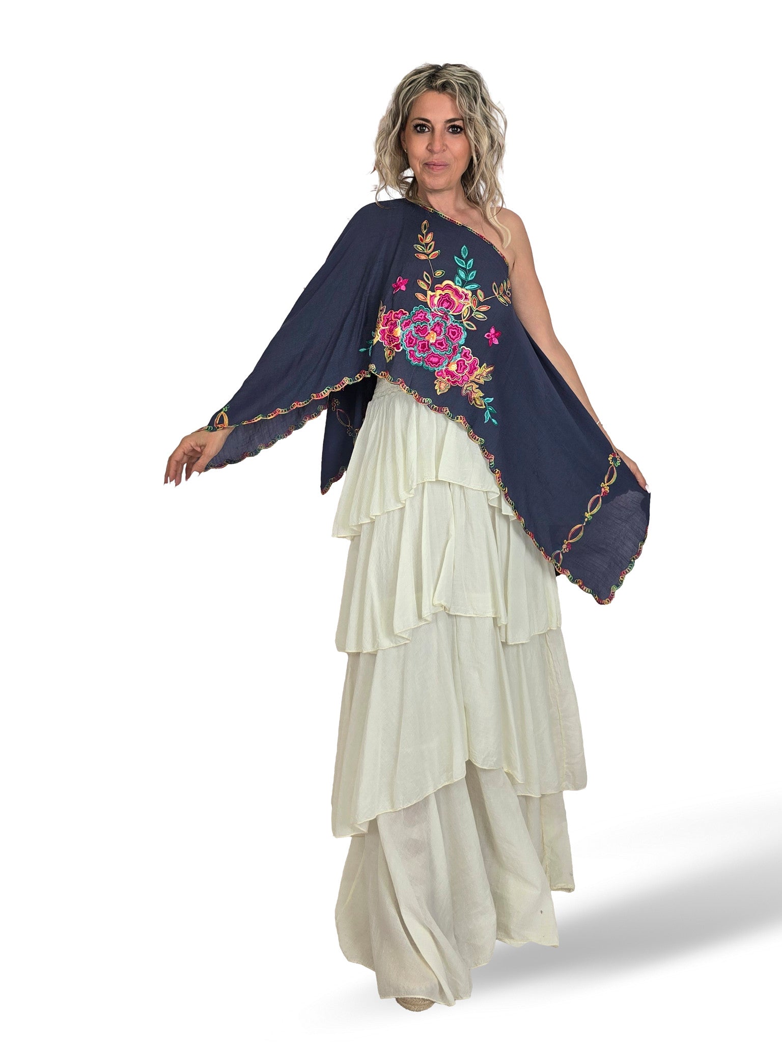 CAPA PONCHO BORDADO FLORES MULTICOLOR 432