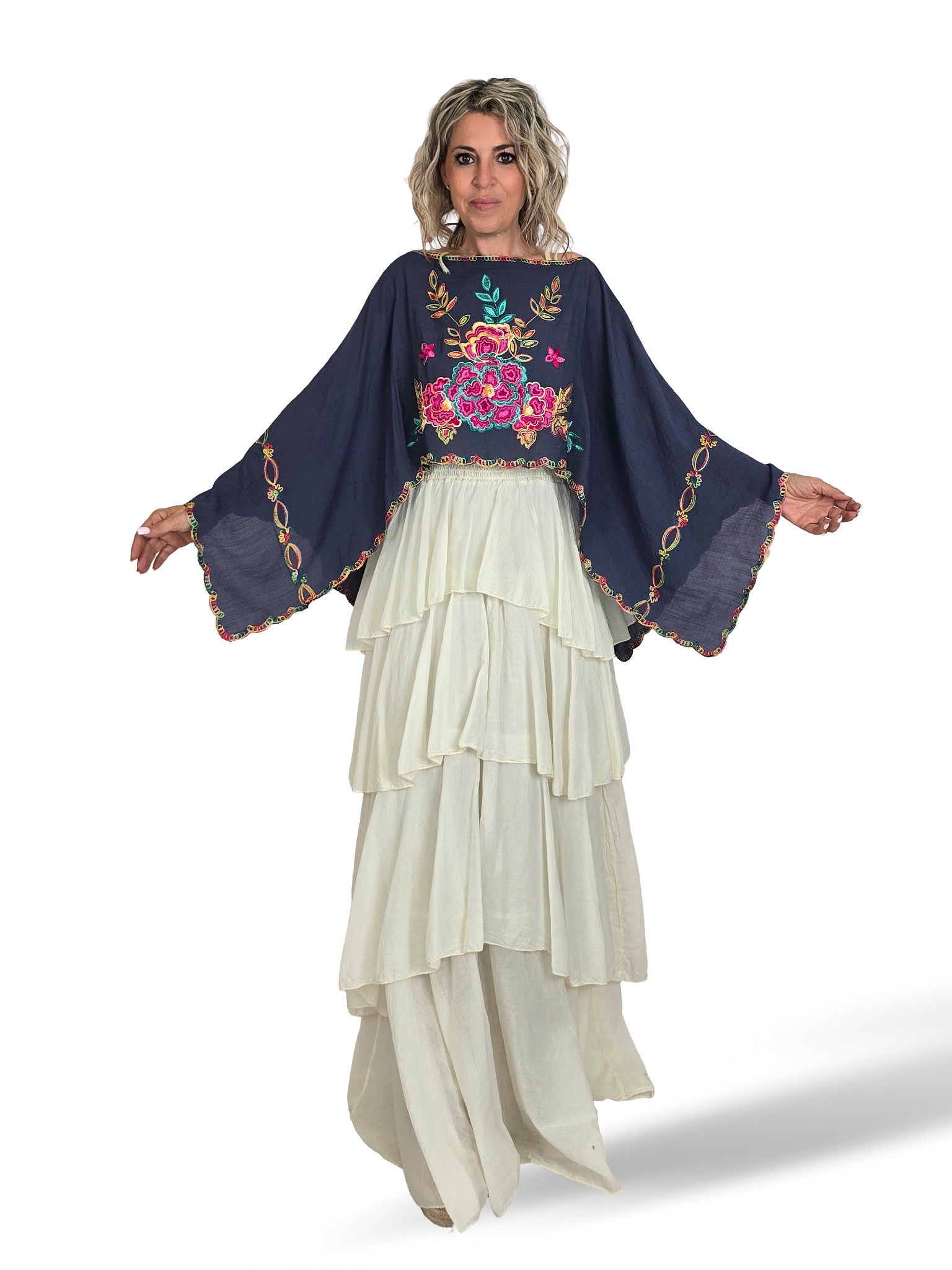 CAPA PONCHO BORDADO FLORES MULTICOLOR 432