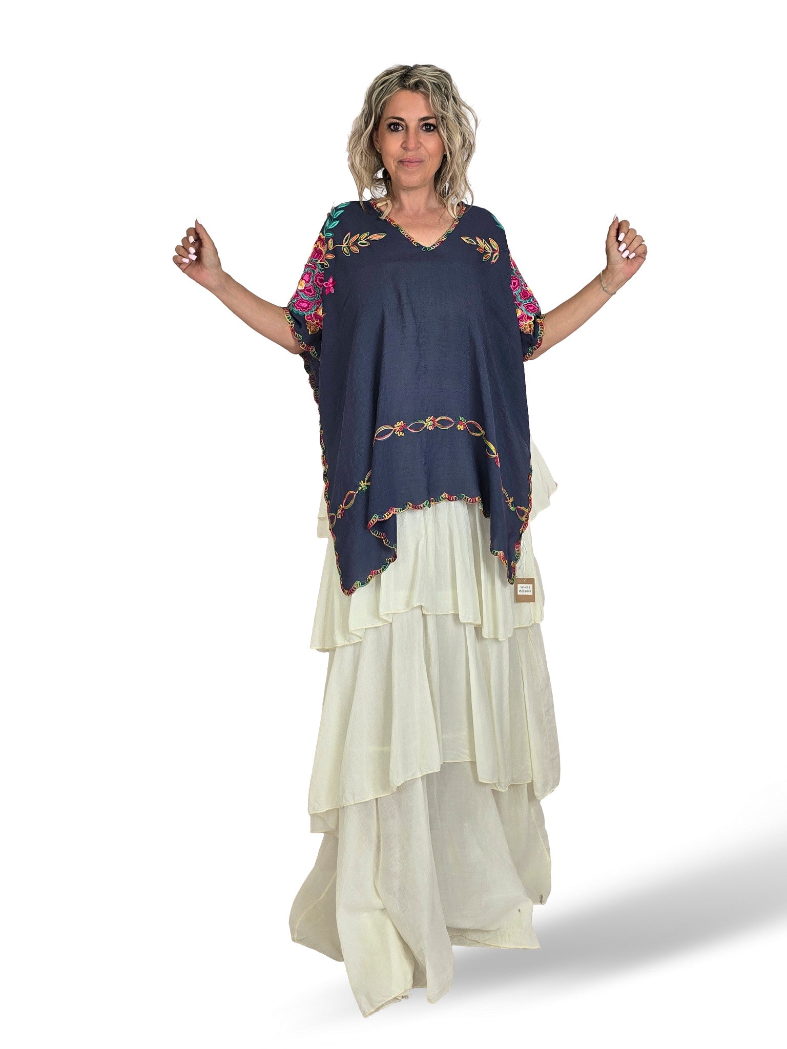 CAPA PONCHO BORDADO FLORES MULTICOLOR 432