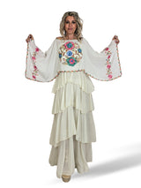 CAPA PONCHO BORDADO FLORES MULTICOLOR BLANCO 436