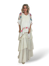 CAPA PONCHO BORDADO FLORES MULTICOLOR BLANCO 436