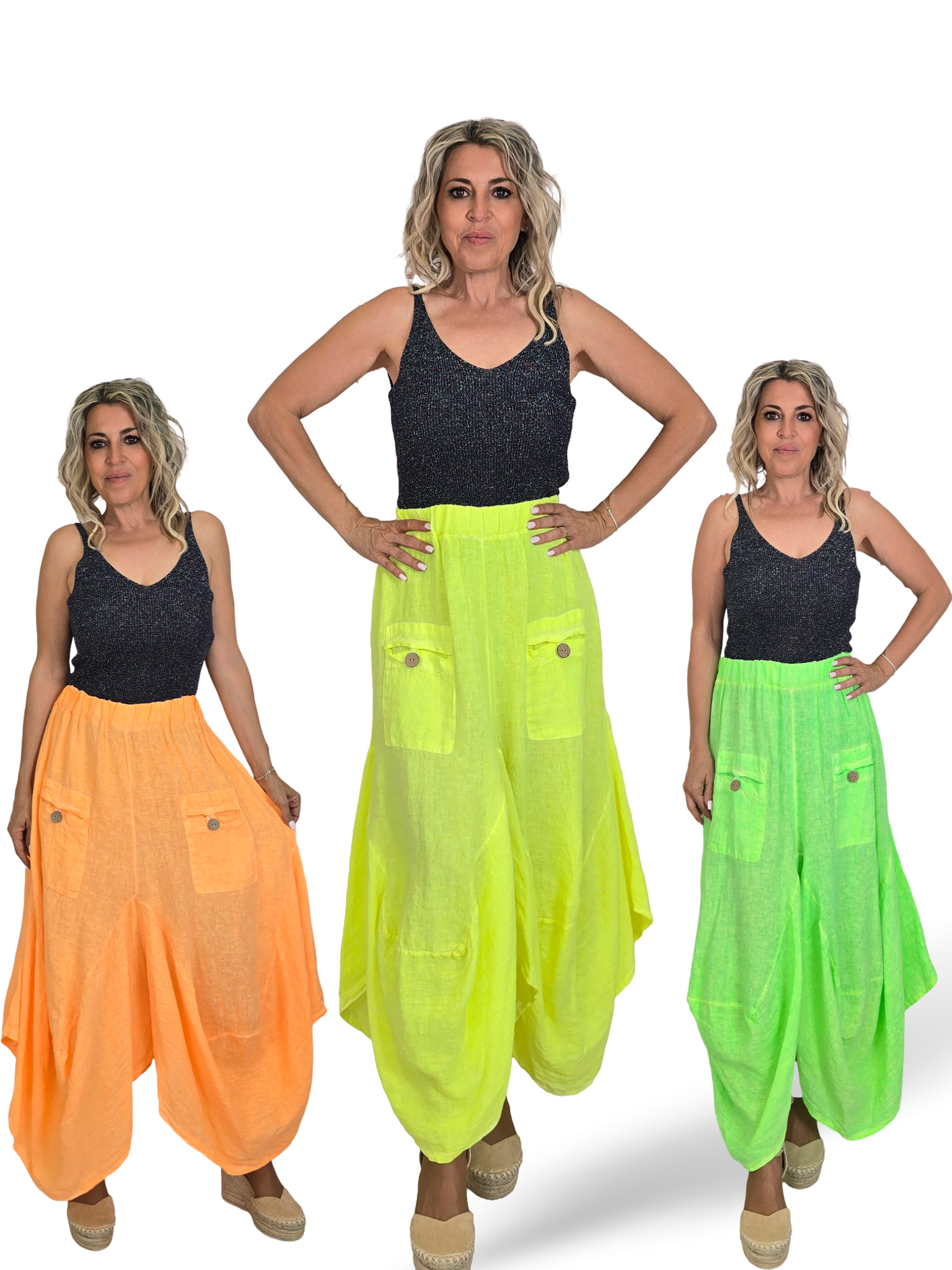 PANTALON LINO FLUOR ANCHO ASIMETRICO
