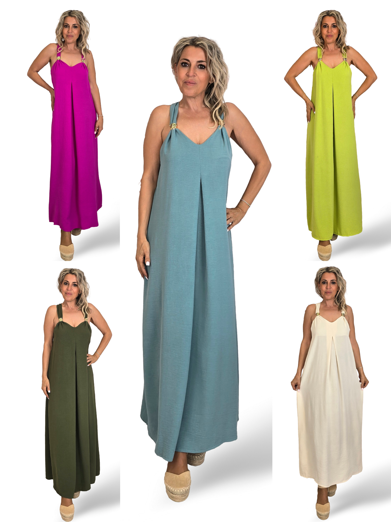VESTIDO PLISSADO COM MISSANGAS DOURADAS