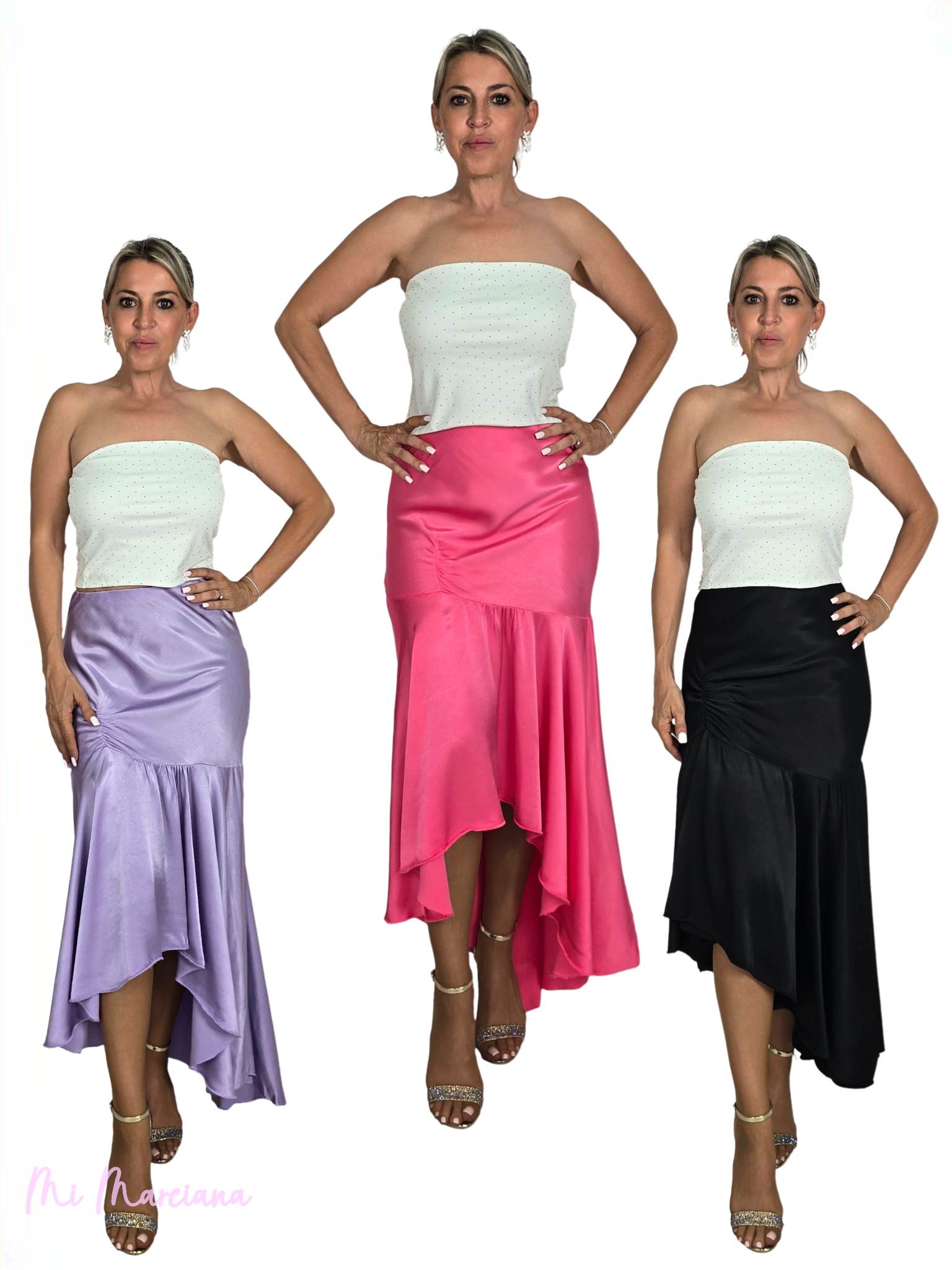FALDA VESTIDO ASIMETRICO SATINADA