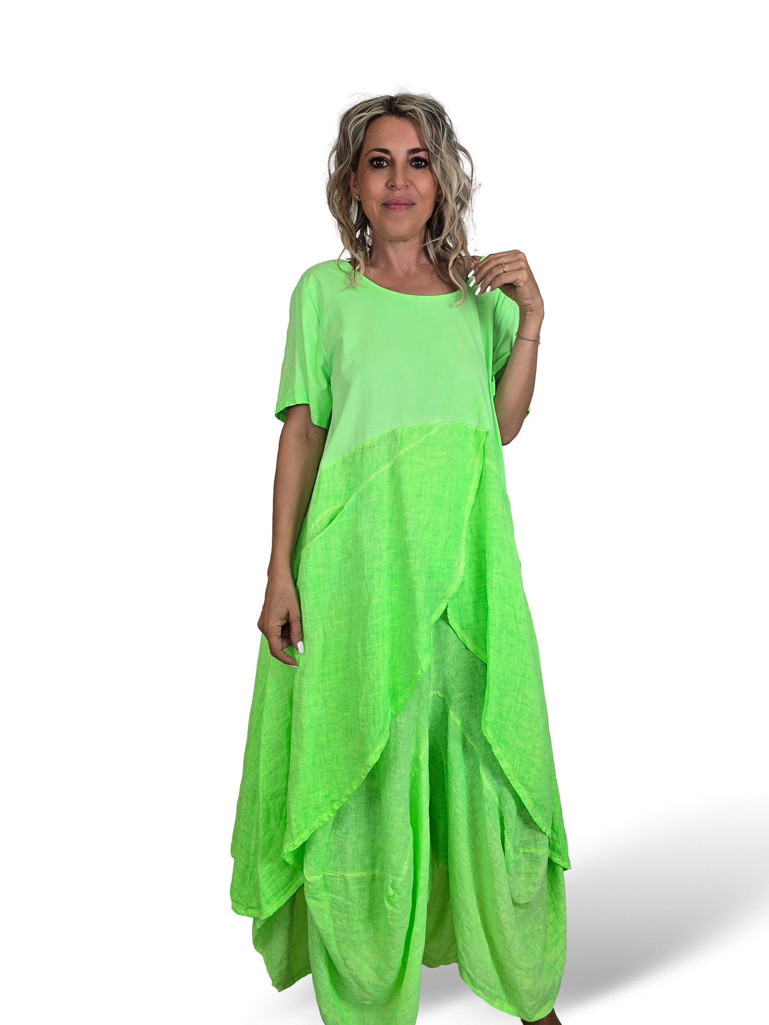 ASYMMETRISCHES T-SHIRT IN FLUORO-LINO