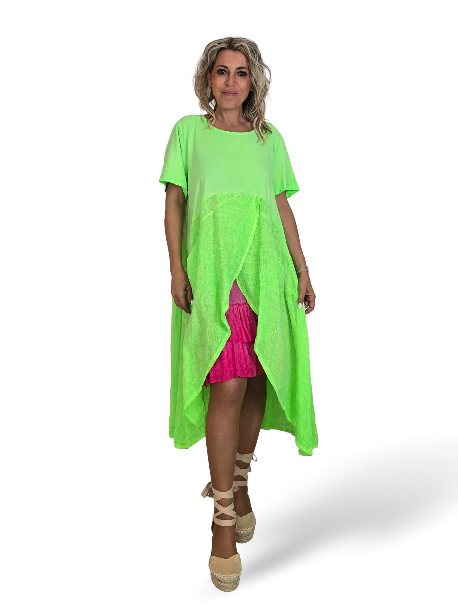ASYMMETRISCHES T-SHIRT IN FLUORO-LINO