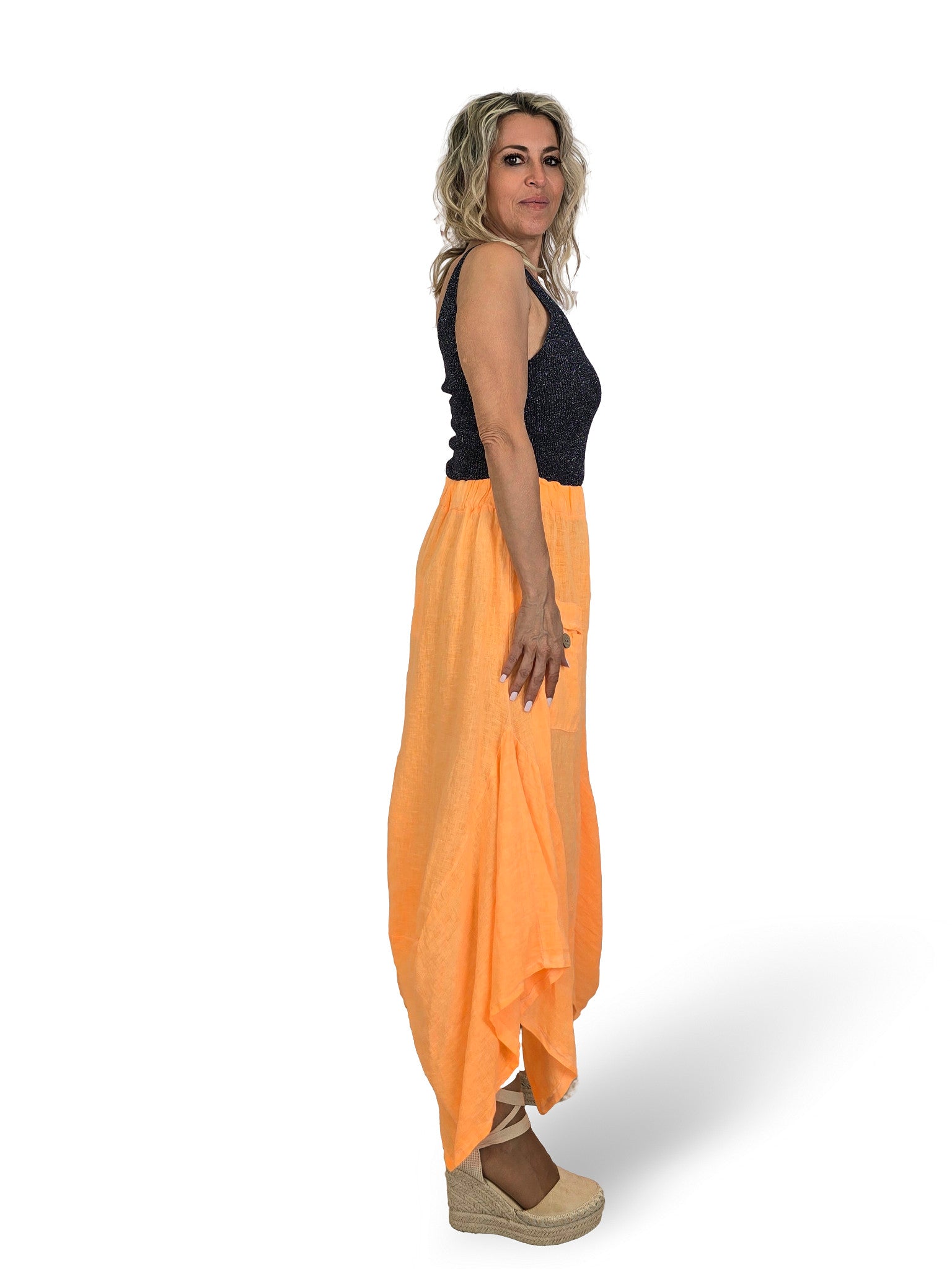PANTALON LINO FLUOR ANCHO ASIMETRICO