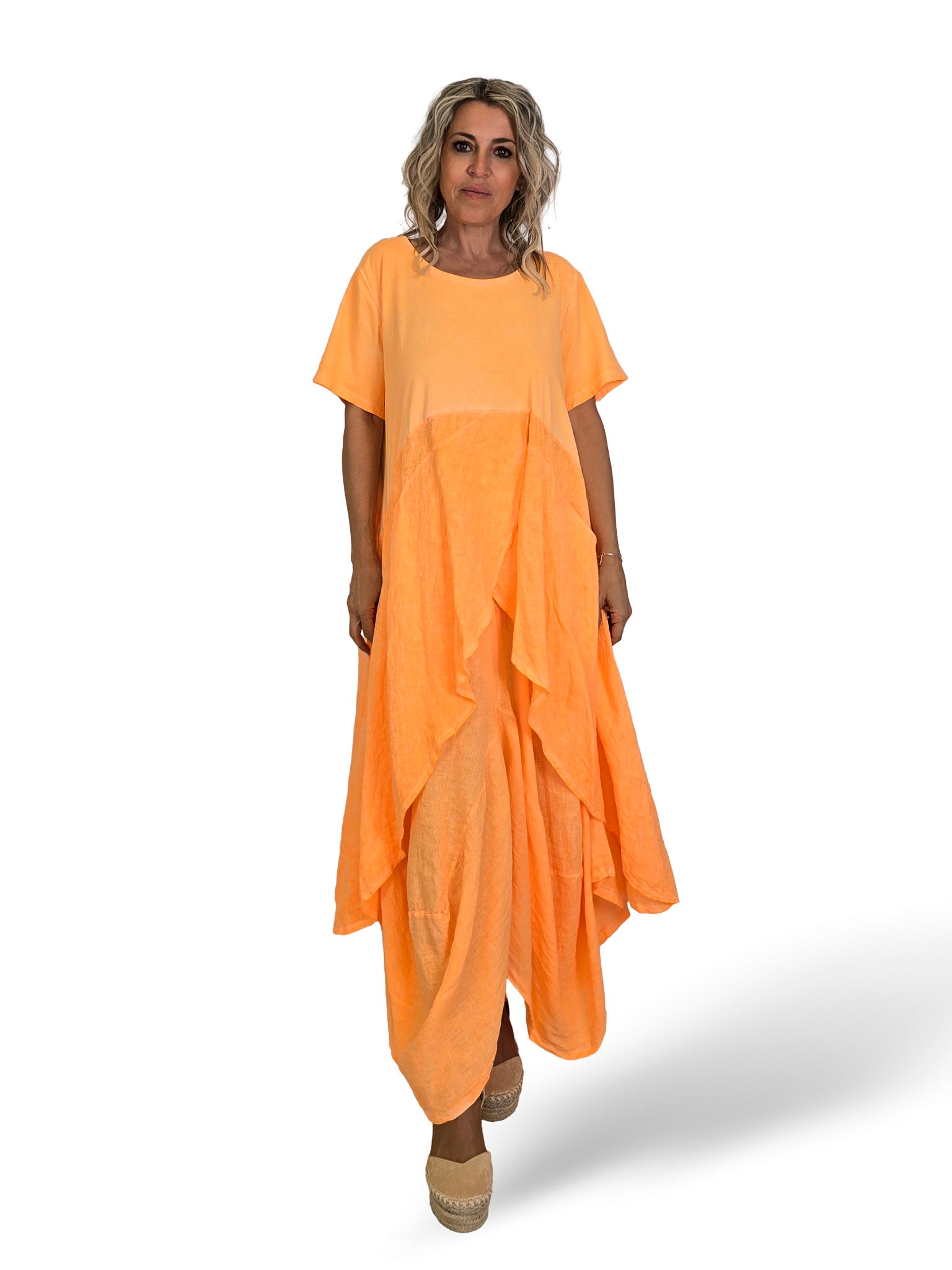 PANTALON LINO FLUOR ANCHO ASIMETRICO