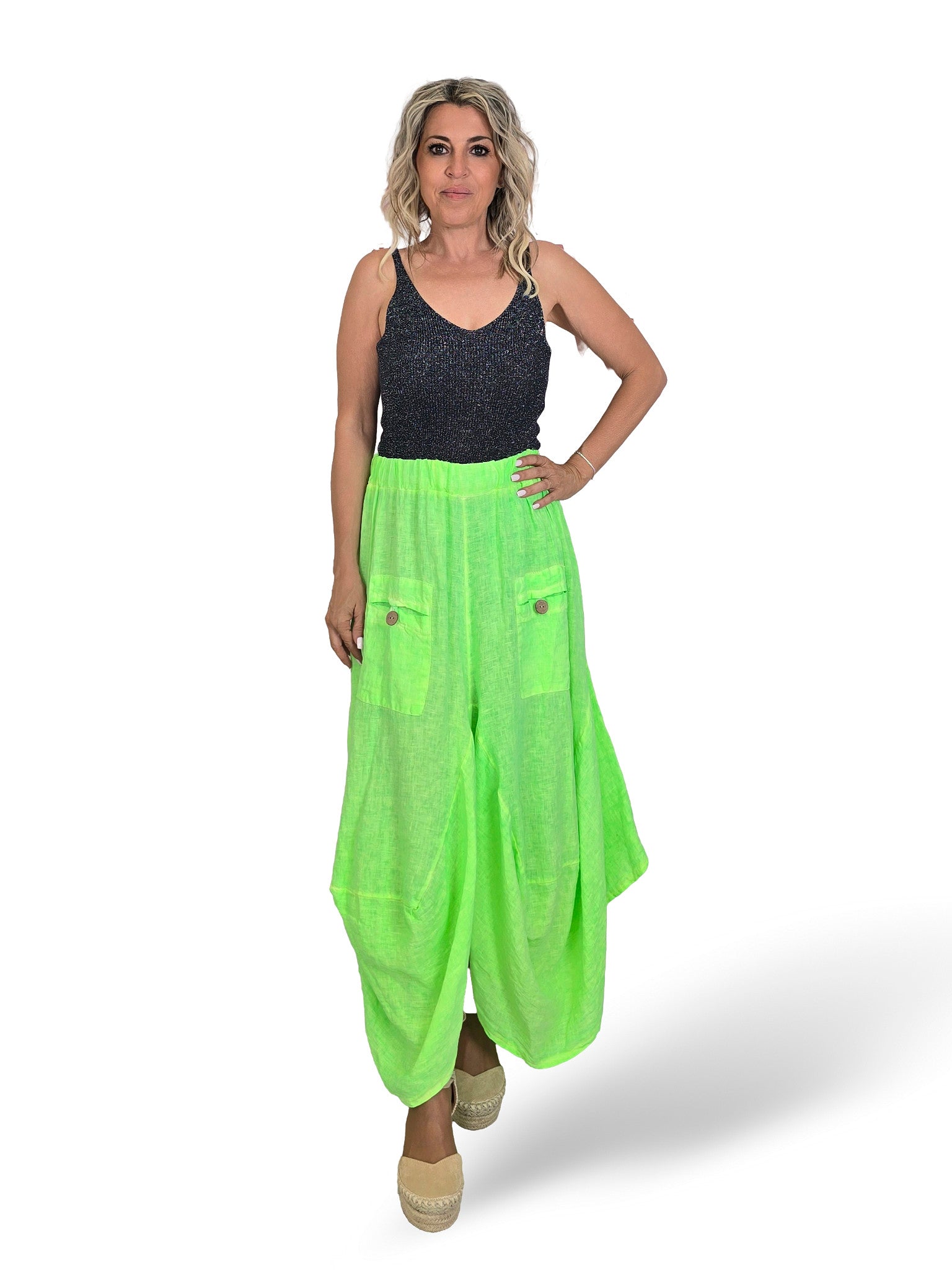 PANTALON LINO FLUOR ANCHO ASIMETRICO