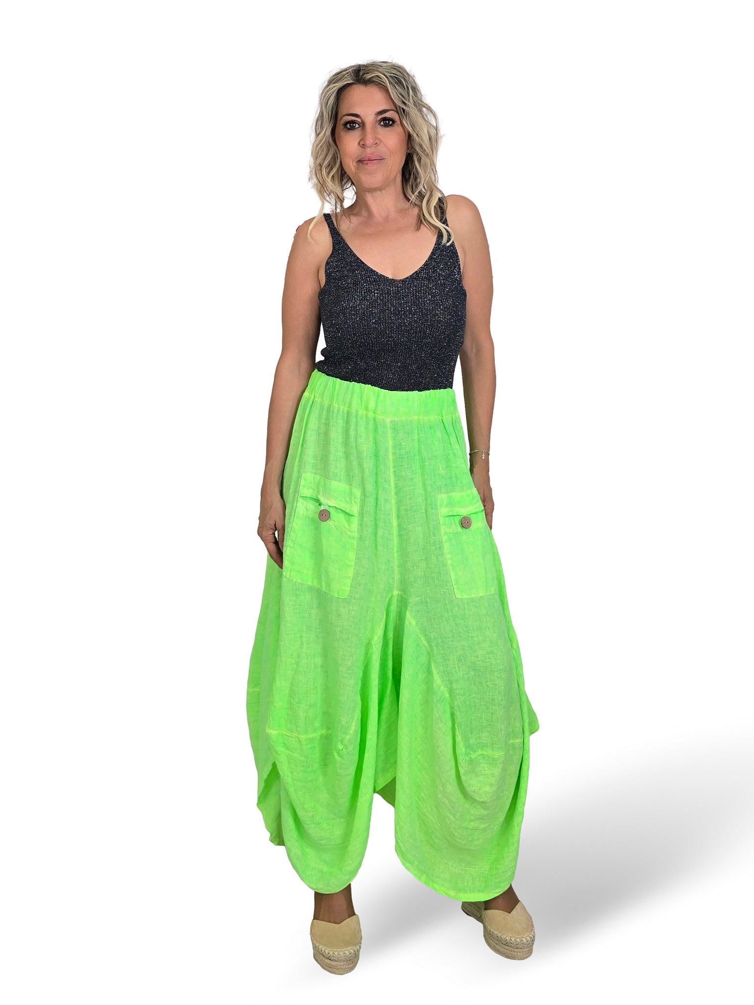 PANTALON LINO FLUOR ANCHO ASIMETRICO