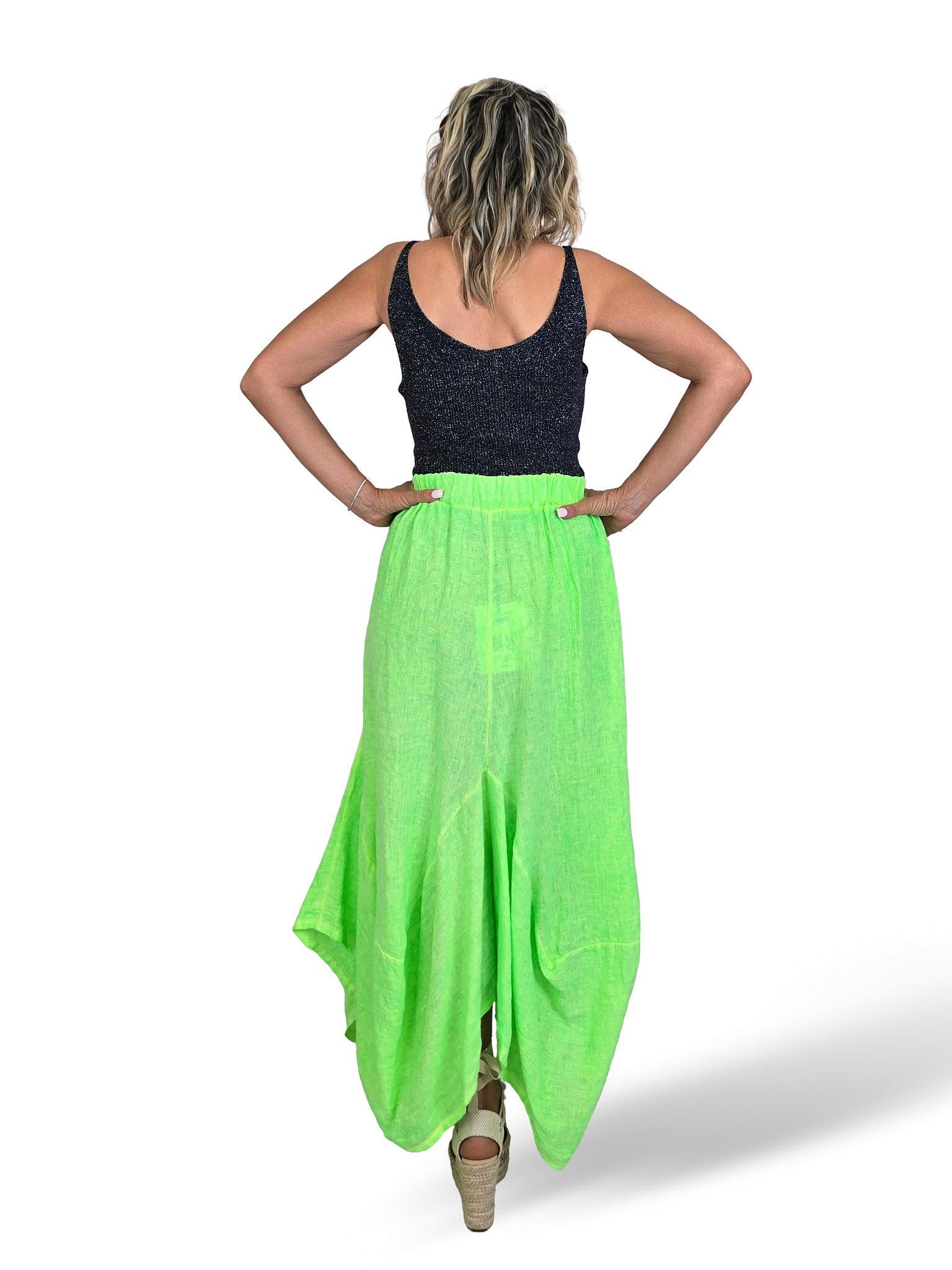 PANTALON LINO FLUOR ANCHO ASIMETRICO