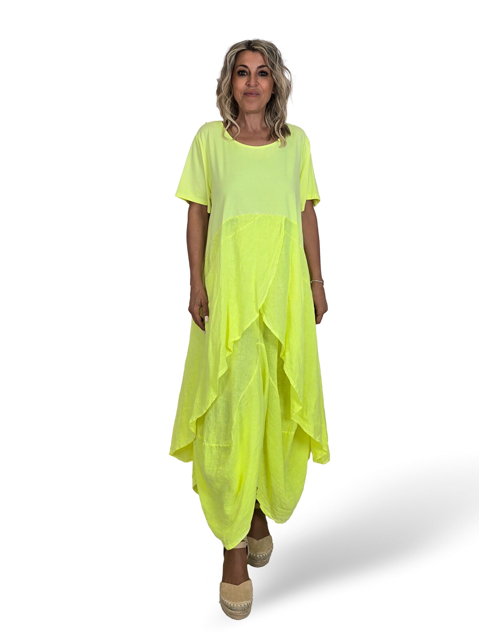 ASYMMETRISCHES T-SHIRT IN FLUORO-LINO